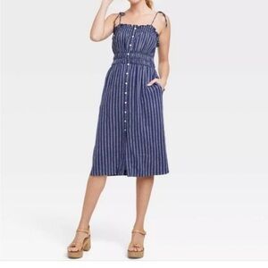 Universal Thread Blue & White Striped Dress | Size L | Pockets